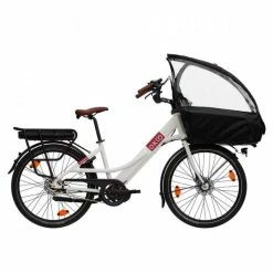 VÉLO CARGO COMPACT ÉLECTRIQUE - FAMILÉÖ 3 VITESSES BLANC + ACCESSOIRES ENFANT
